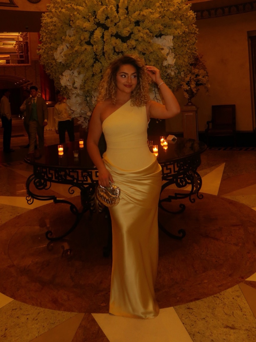Satin One-Shoulder Yellow Evening Dress - Picture 5 of 5